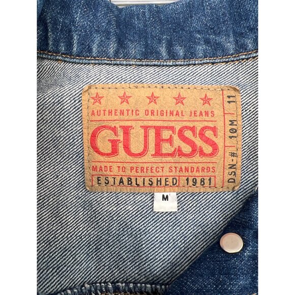 Guess Women's Denim Jacket Medium Blue Button-Front Long Sleeve - Picture 2 of 6